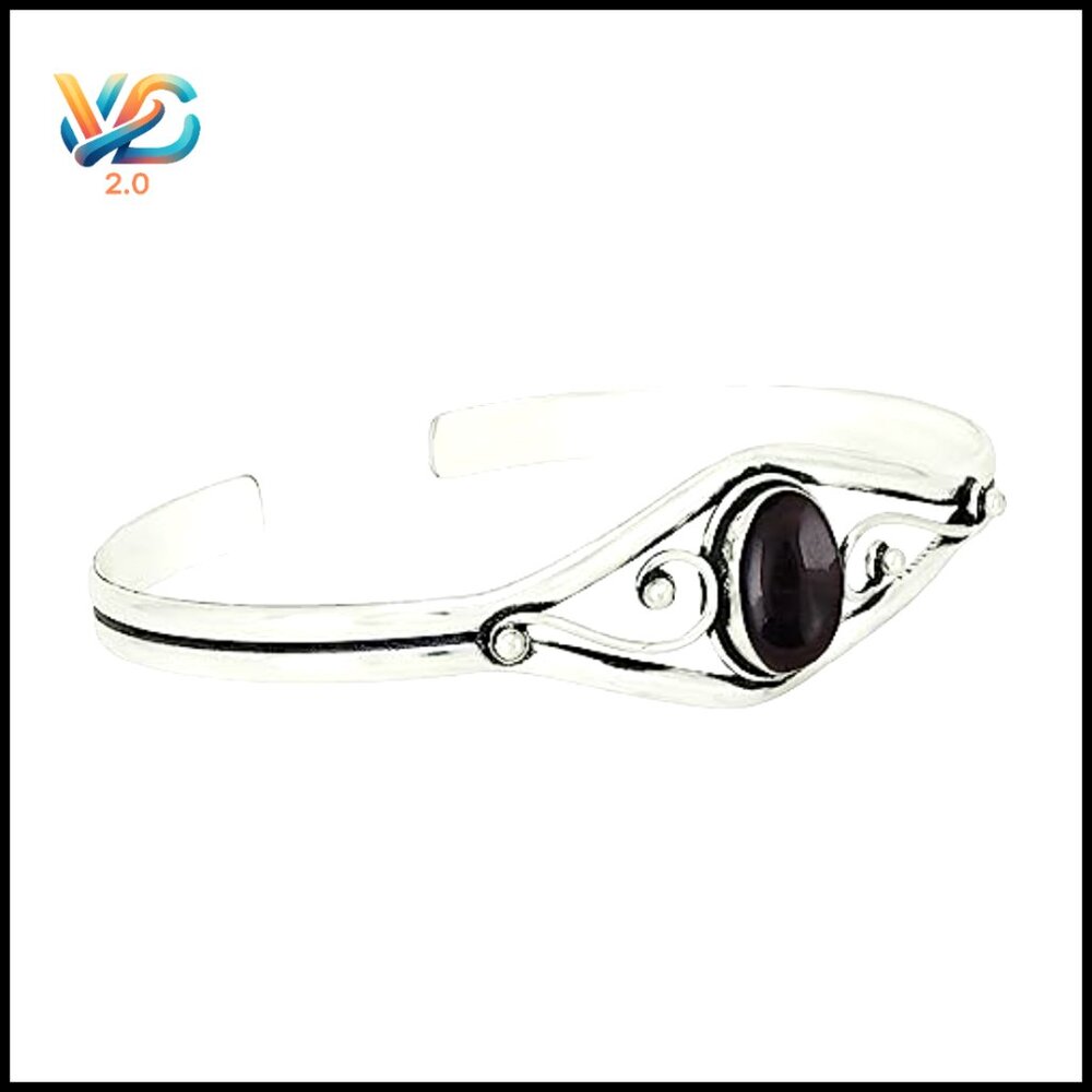 Adjustable Silver Plated Cuff Bangle Bracelet Wit… - image 2